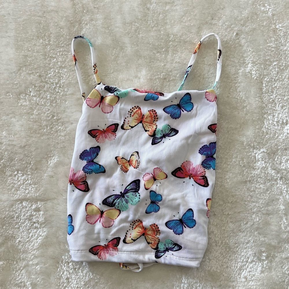 Butterfly Print Open Back Junior Cropped Top